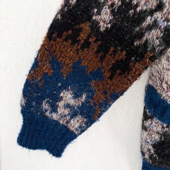 MISSONI UOMO Vintage 80s Cardigan Sweater Coat Mens Large Brown Blue Funnel Neck - Picture 16 of 16